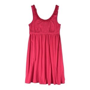 LOFT Pink Cotton Dress with Empire Waist and Scoop Floral Ruffle Neckline